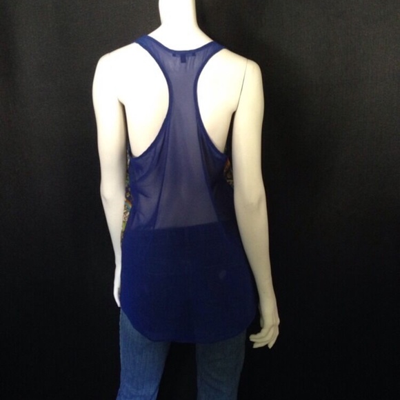 Ladies Sheer Polyester Printed Blue Multicolor Racer Back Tank By Soprano Size S - Picture 8 of 9